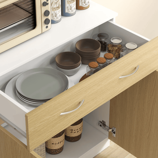 HOMCOM Armário de Cozinha com Gaveta 4 Portas e Prateleiras Interiores Ajustável em Altura Móvel Auxiliar de Armazenamento Moderno para Sala de Jantar Sala de Estar 80x40x180 cm Madeira e Branco