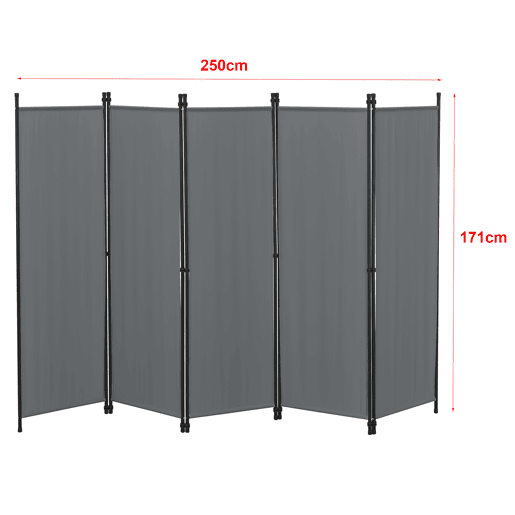 Biombo Divisória de 5 painéis Huesca 171 x 250 cm Cinzento escuro en.casa