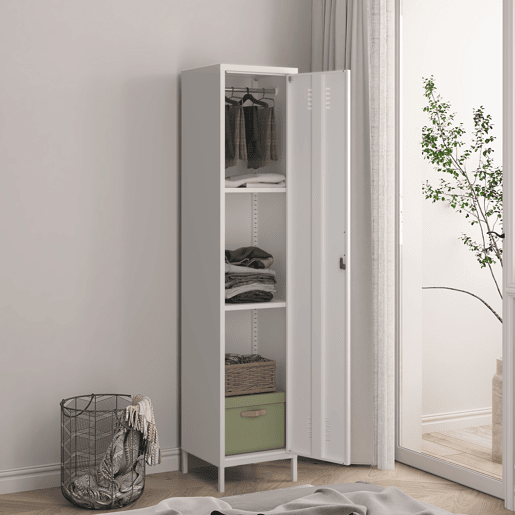 Armário de roupeiro Seinäjoki em aço 180x38x38 cm - Branco en.casa