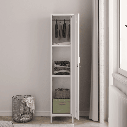 Armário de roupeiro Seinäjoki em aço 180x38x38 cm - Branco en.casa