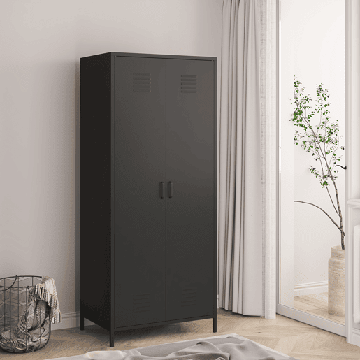Armário de roupeiro Seinäjoki em aço 180x76x50 cm - Preto mate en.casa