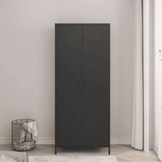 Armário de roupeiro Seinäjoki em aço 180x76x50 cm - Preto mate en.casa
