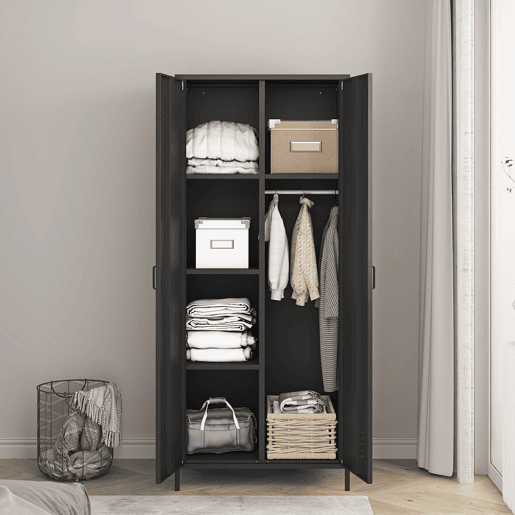 Armário de roupeiro Seinäjoki em aço 180x76x50 cm - Preto mate en.casa