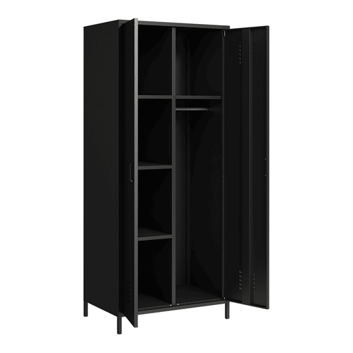 Armário de roupeiro Seinäjoki em aço 180x76x50 cm - Preto mate en.casa