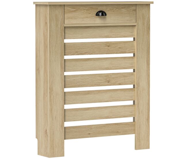 Homcom cubre radiadores con cajón, cubreradiador de mdf, 78x19x95,5 cm, cubierta para radiador, diseño moderno de listones, para salón, dormitorio, roble