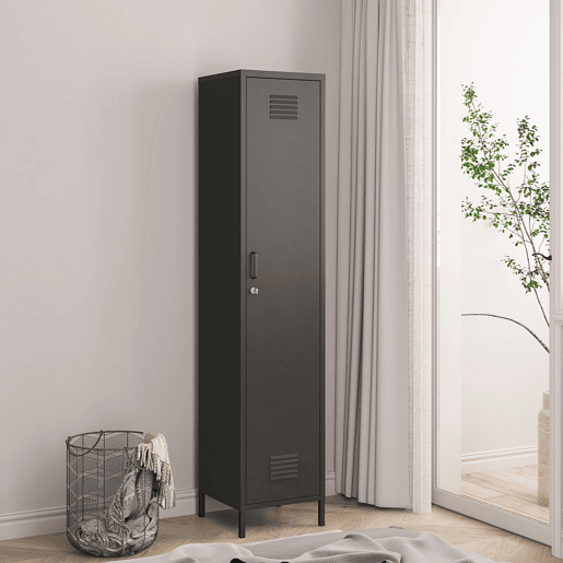 Armário de roupeiro Seinäjoki em aço 180x38x38 cm - Preto mate en.casa