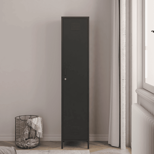 Armário de roupeiro Seinäjoki em aço 180x38x38 cm - Preto mate en.casa
