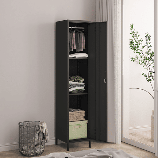 Armário de roupeiro Seinäjoki em aço 180x38x38 cm - Preto mate en.casa
