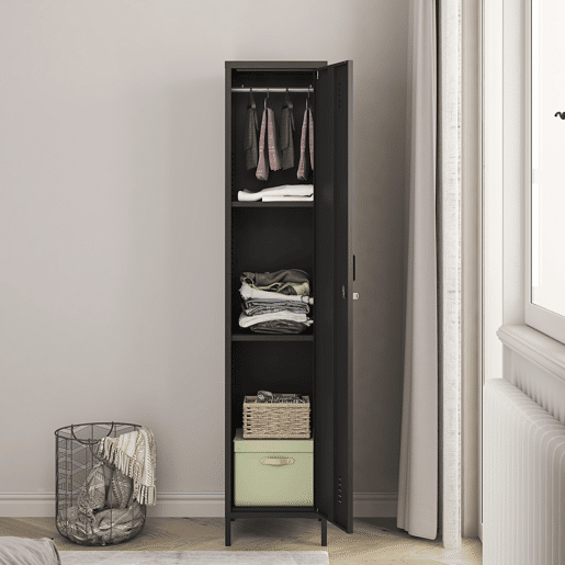 Armário de roupeiro Seinäjoki em aço 180x38x38 cm - Preto mate en.casa