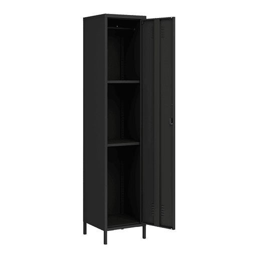 Armário de roupeiro Seinäjoki em aço 180x38x38 cm - Preto mate en.casa