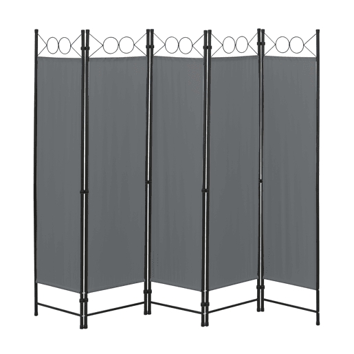 Biombo dobrável Saragossa de 5 painéis 171 x 200 cm Cinzento escuro en.casa