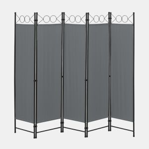 Biombo dobrável Saragossa de 5 painéis 171 x 200 cm Cinzento escuro en.casa