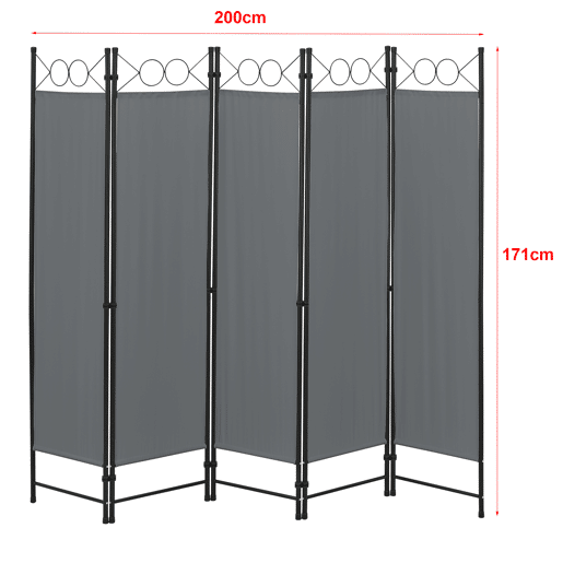 Biombo dobrável Saragossa de 5 painéis 171 x 200 cm Cinzento escuro en.casa