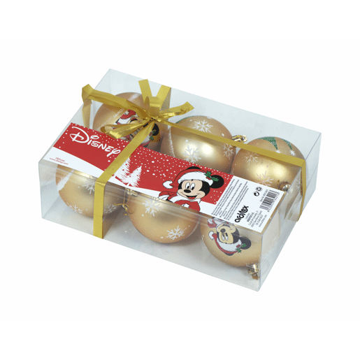 Bola de Natal Mickey Mouse Happy smiles Dourado 6 Unidades Plástico (Ø 8 cm)
