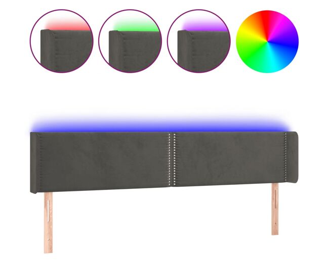 Cabecero con led de terciopelo gris oscuro 163x16x78/88 cm