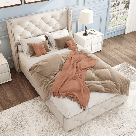 Cama de solteiro de linho 90x200cm,bege Cama de solteiro de linho 90x200cm,bege