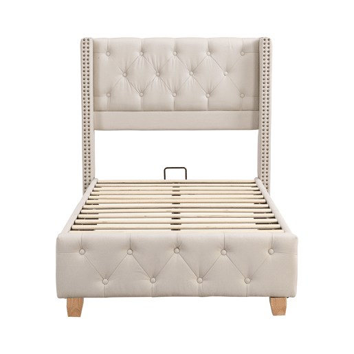 Cama de solteiro de linho 90x200cm,bege Cama de solteiro de linho 90x200cm,bege