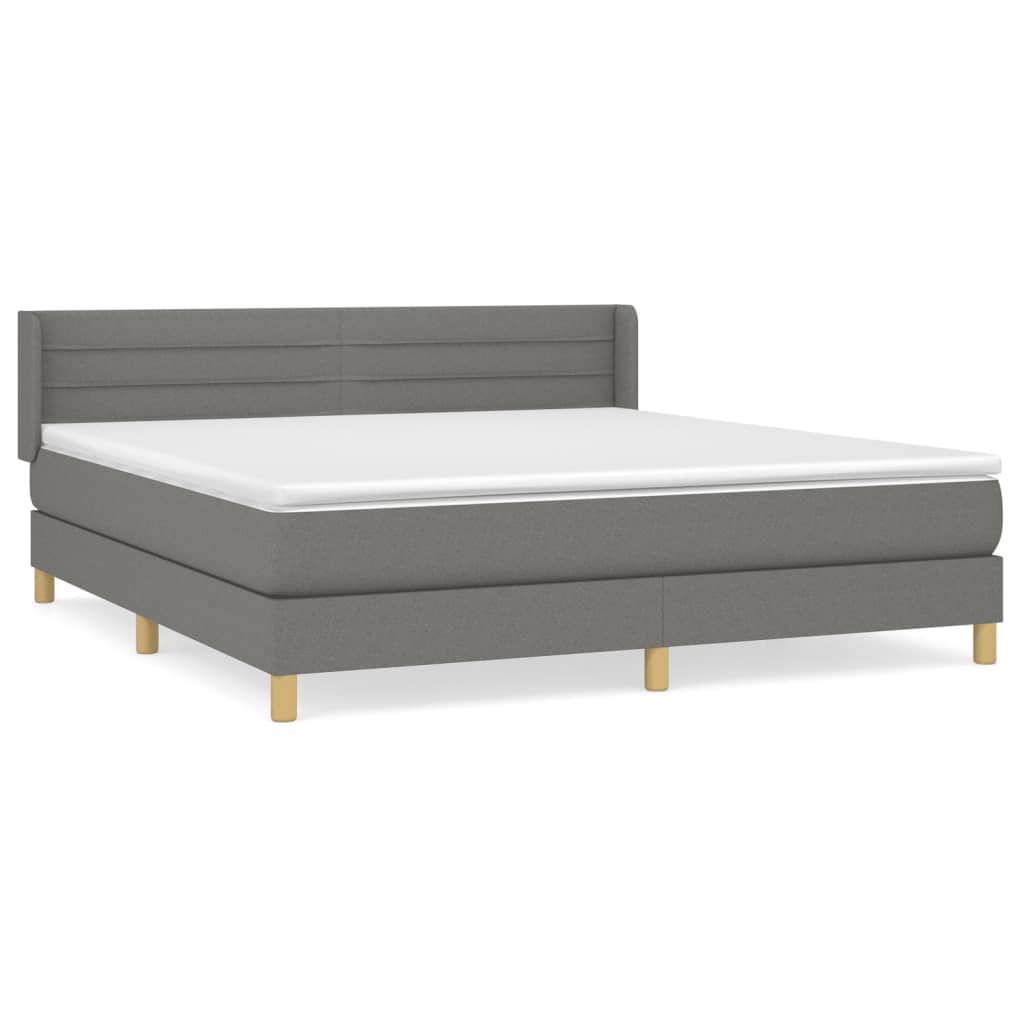 Cama box spring con colchón tela gris oscuro 160x200 cm rayas horizontales