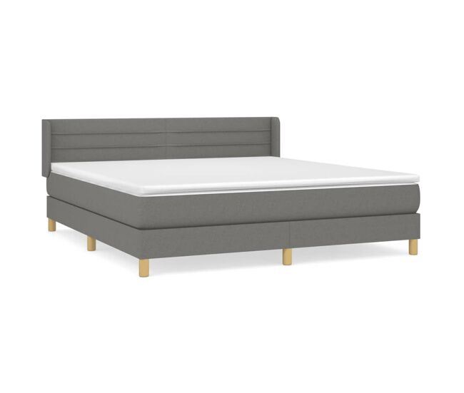 Cama box spring con colchón tela gris oscuro 160x200 cm rayas horizontales