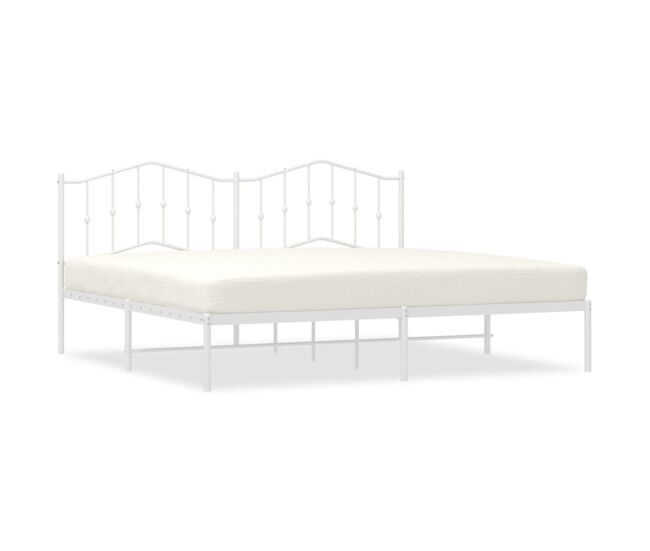 Estructura de cama de metal con cabecero blanco 193x203 cm con cabecero