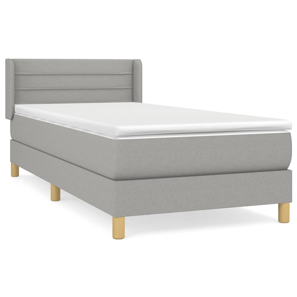 Cama box spring con colchón tela gris claro 80x200 cm rayas horizontales