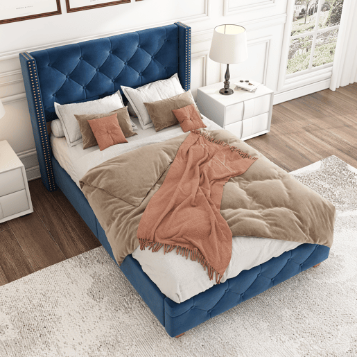 Cama de solteiro de veludo 90x200cm,azul Cama de solteiro de veludo 90x200cm,azul