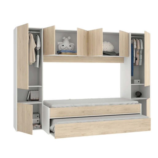Composição de quarto com efeito madeira