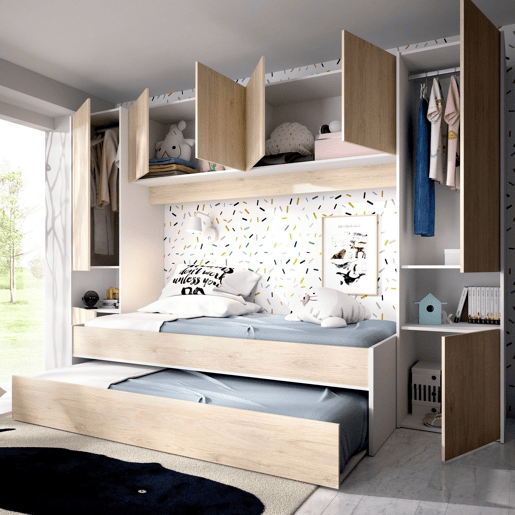 Composição de quarto com efeito madeira