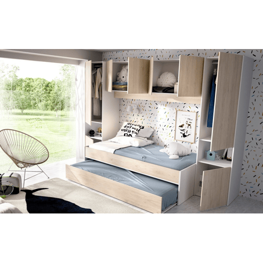 Composição de quarto com efeito madeira