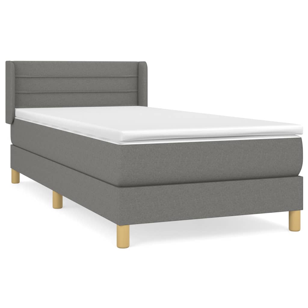 cama box spring con colchon tela gris oscuro 100x200 cm rayas horizontales