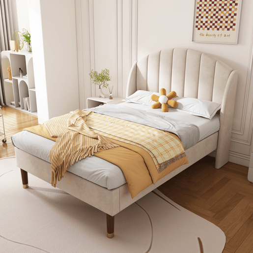 Cama de solteiro de veludo 90x200cm,bege