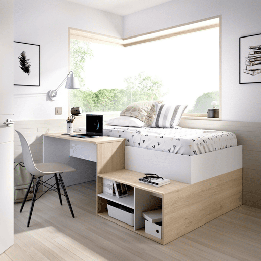 Composição de quarto com efeito madeira
