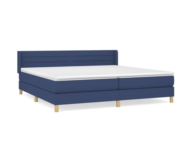 Cama box spring con colchón tela azul 200x200 cm rayas horizontales