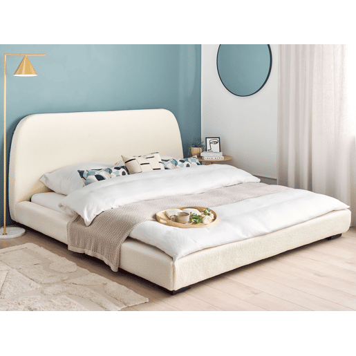 Cama Bouclé ROISEL 180 x 200 cm Creme claro Cama Bouclé ROISEL 180 x 200 cm Creme claro