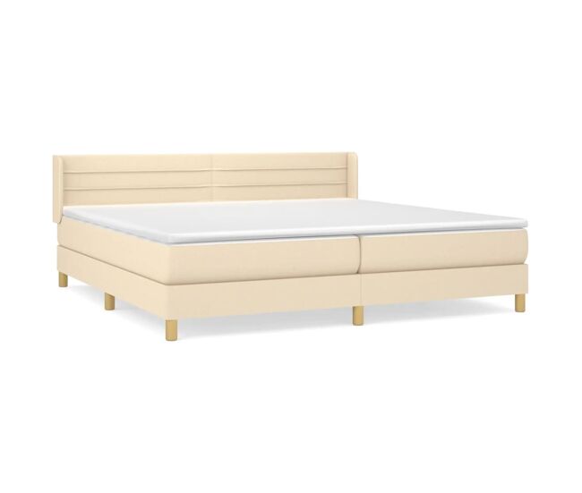 Cama box spring con colchón tela color crema 200x200 cm rayas horizontales
