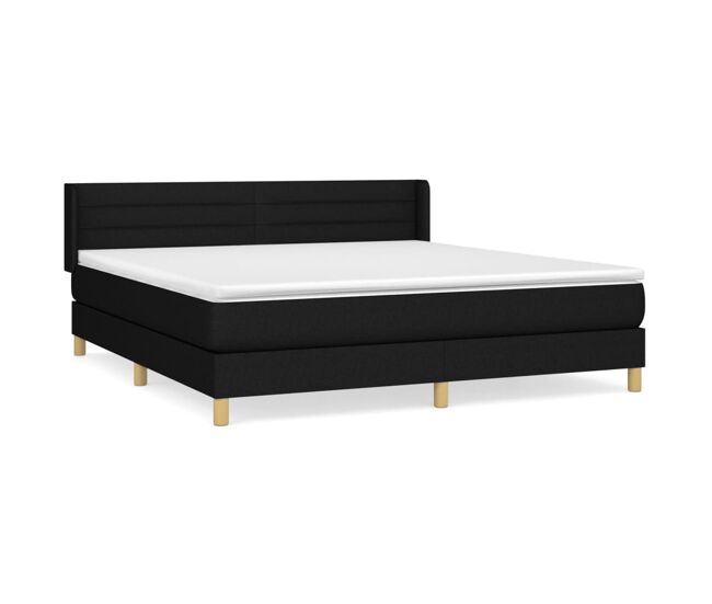 Cama box spring con colchón tela negro 180x200 cm rayas horizontales