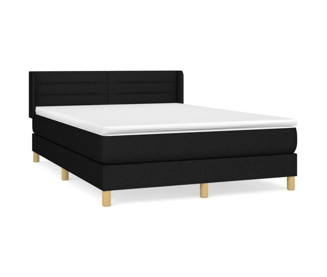 Cama box spring con colchón tela negro 140x190 cm rayas horizontales