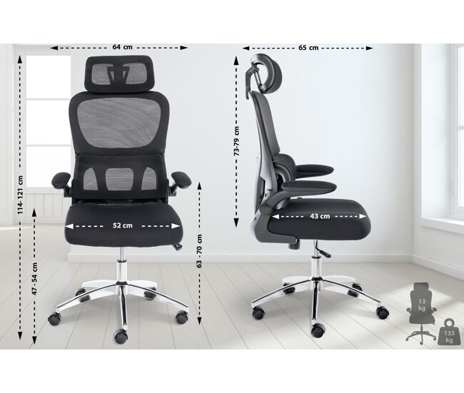 Silla de oficina overton tela negro 65x64x114 cm