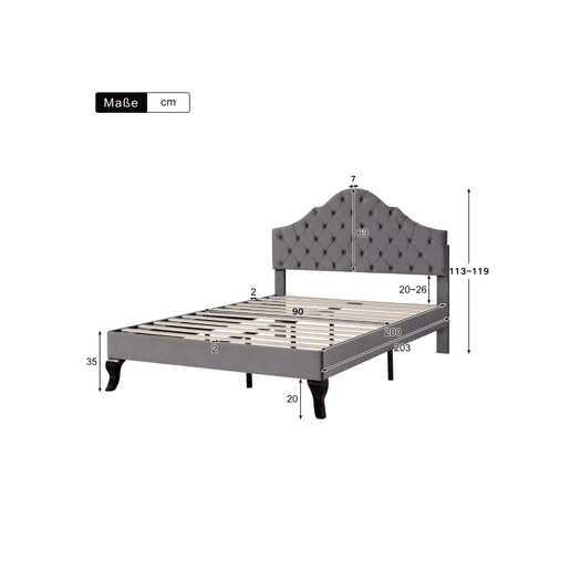 Cama de solteiro de veludo 90x200cm,cinzento Cama de solteiro de veludo 90x200cm,cinzento