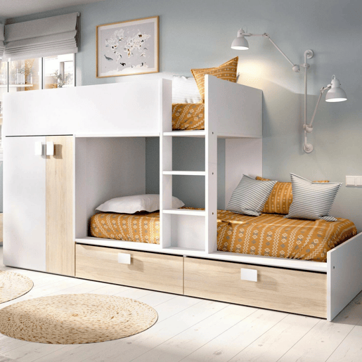 Composição de quarto com efeito madeira