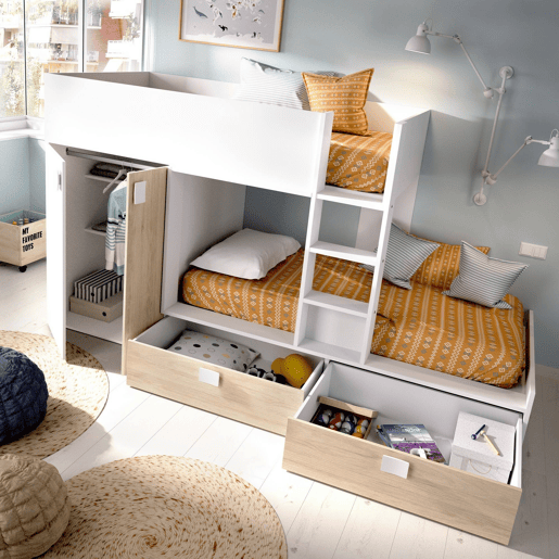 Composição de quarto com efeito madeira