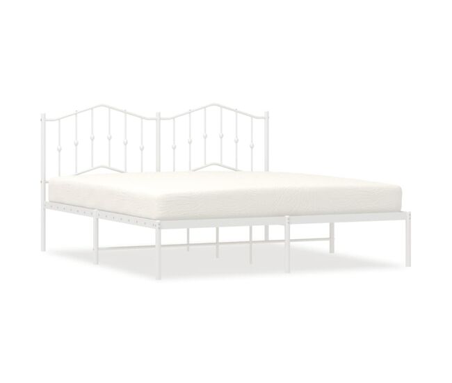 Estructura de cama de metal con cabecero blanco 183x213 cm con cabecero