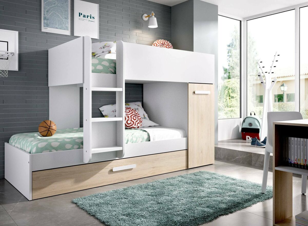 Composição de quarto com efeito madeira