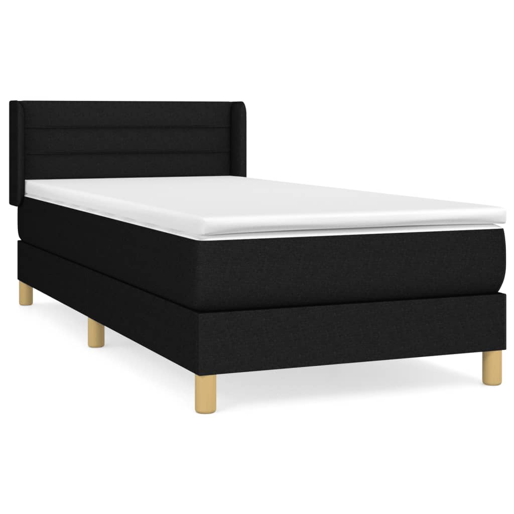 Cama box spring con colchón tela negro 80x200 cm rayas horizontales