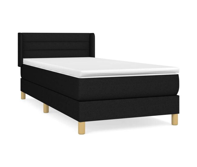 Cama box spring con colchón tela negro 80x200 cm rayas horizontales