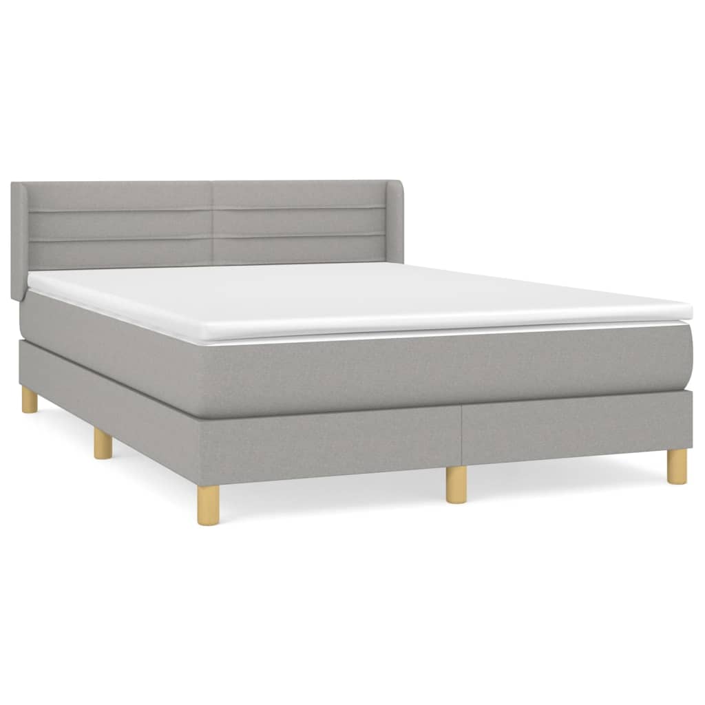 Cama box spring con colchón tela gris claro 140x200 cm rayas horizontales