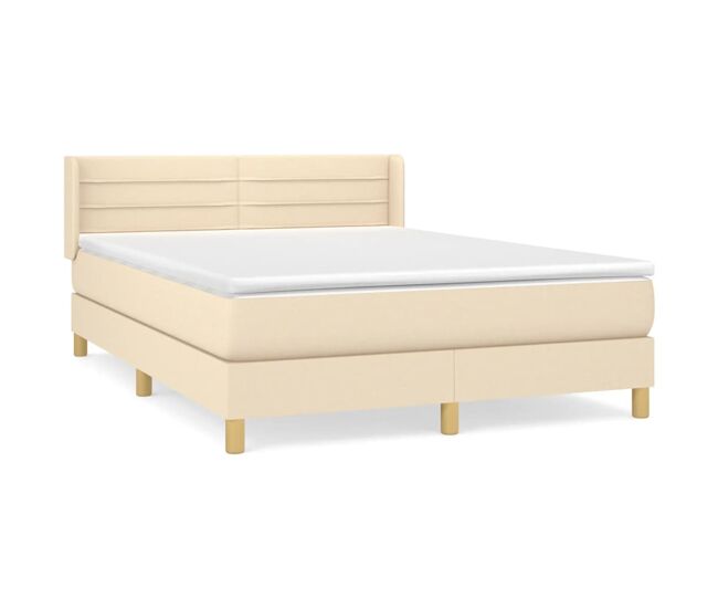 Cama box spring con colchón tela color crema 140x200 cm rayas horizontales