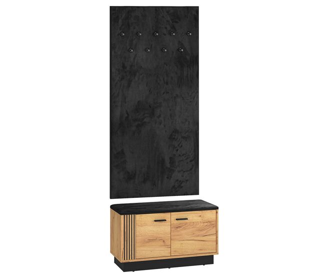 Mueble de entrada con perchero y banco zapatero 2 puertas Nilo Madera