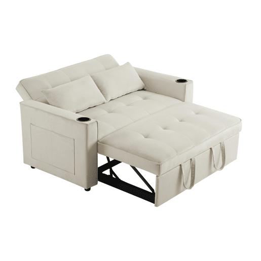 Sofá cama 2 lugares dobrável de veludo,bege