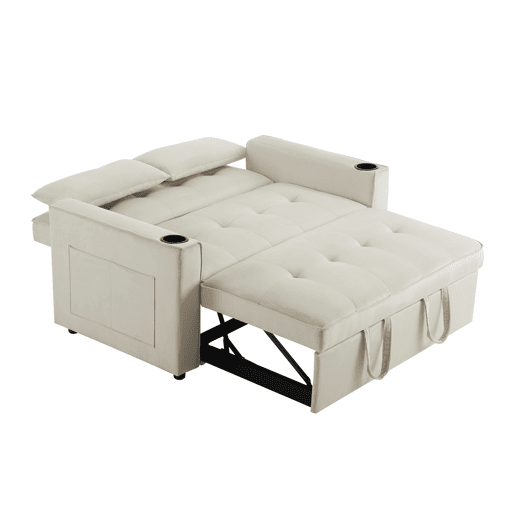 Sofá cama 2 lugares dobrável de veludo,bege